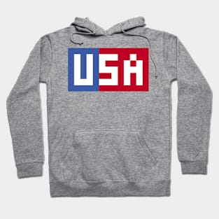 Pixel USA White Letters on Red and Blue Hoodie